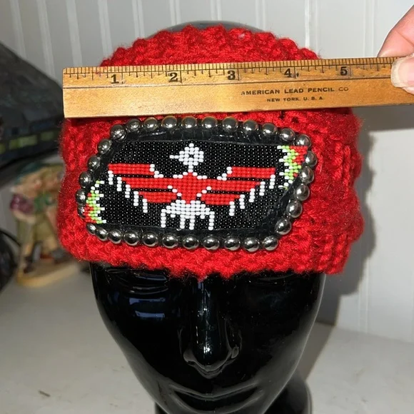 Handmade beaded Native American knitted headband